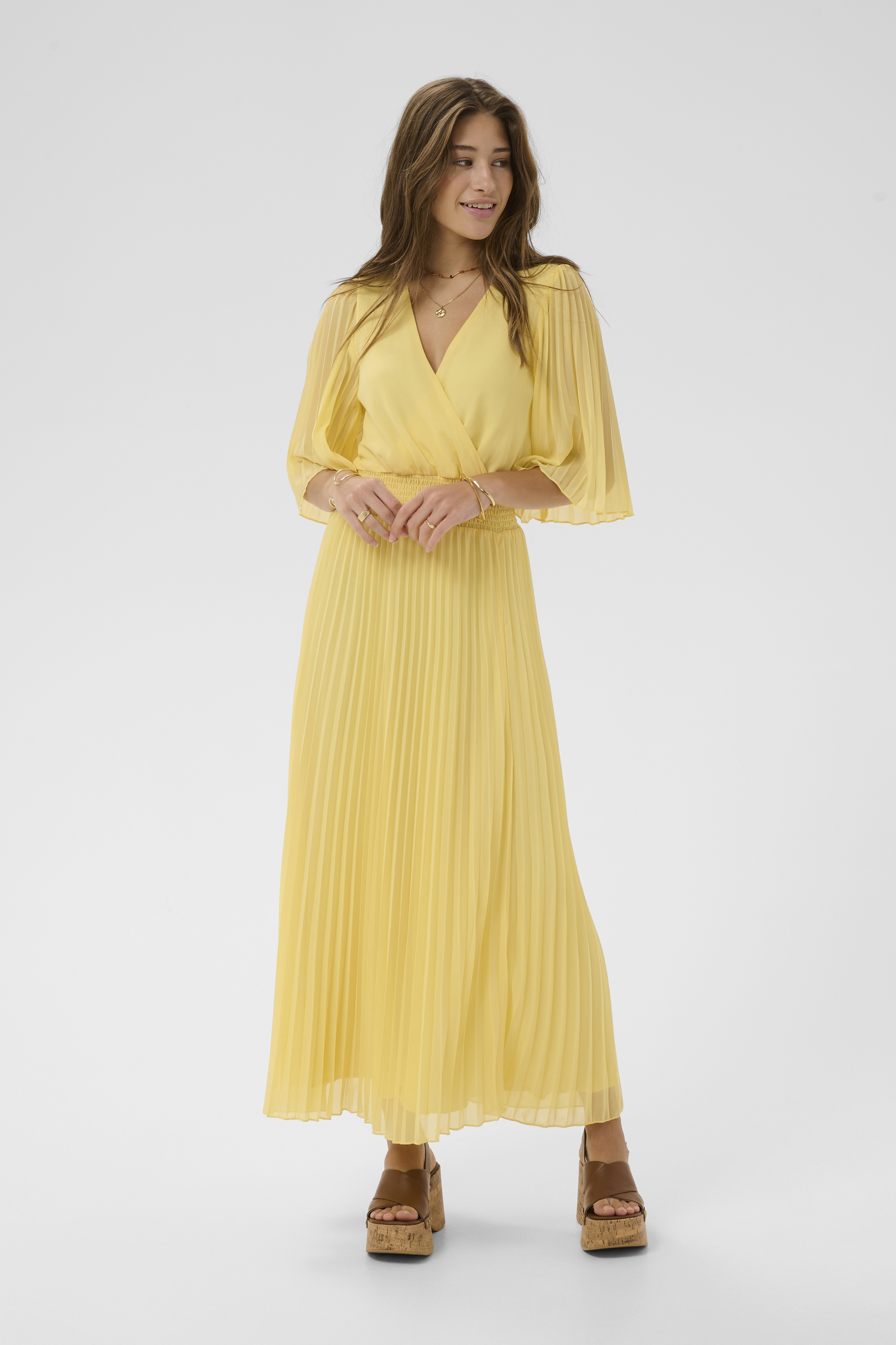 CRAluna Short Sleeve  Dress Lemon Meringue  Ljusgul plisserad klänning - 3