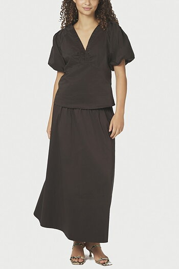 Neo Noir - Yara Poplin Skirt Chocolate Brown