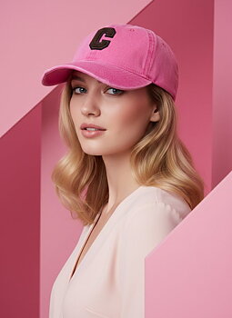 Cap C washed cotton fuchsia/brown