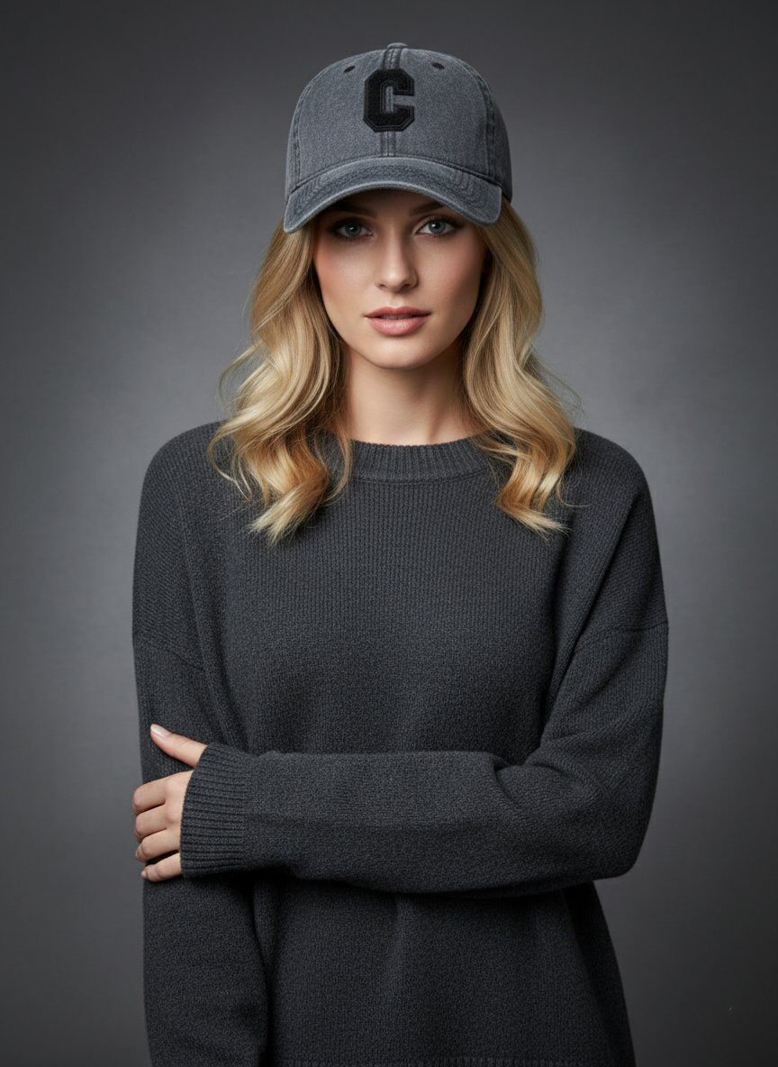 Cap C washed cotton black/black