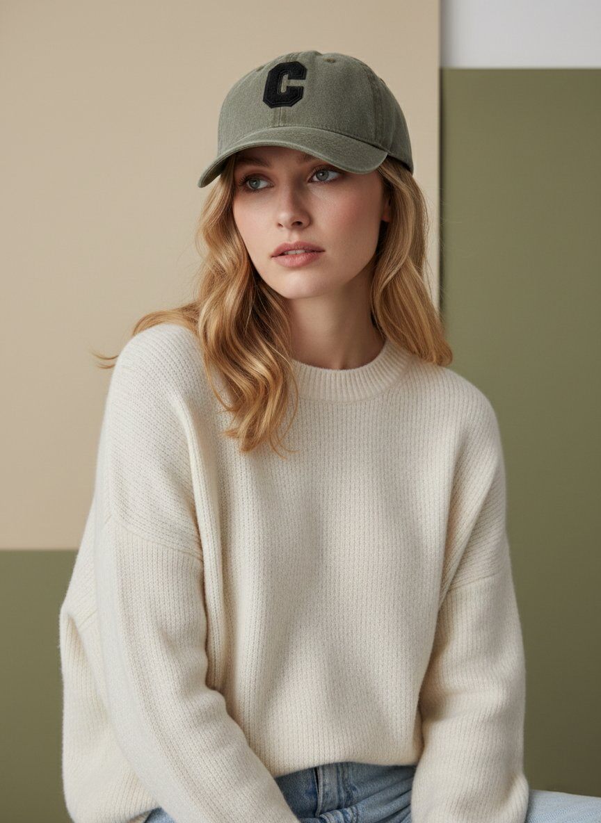 Cap washed cotton khaki/black