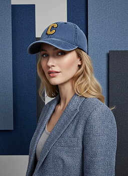 Cap C washed cotton navy/camel