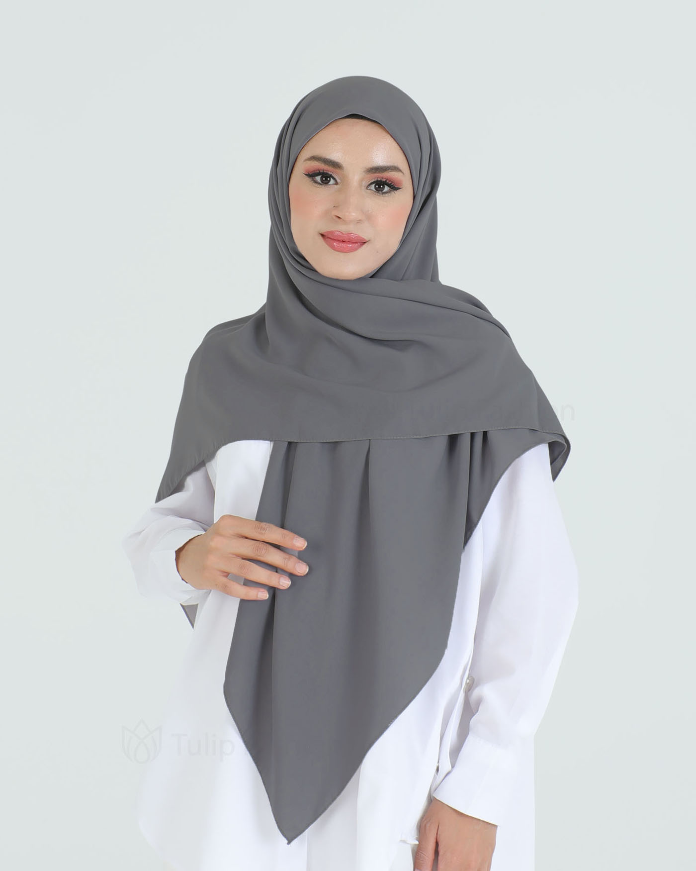 Hijab - Square Medina Lyx Chiffon 120 cm - Dark Gray - 2