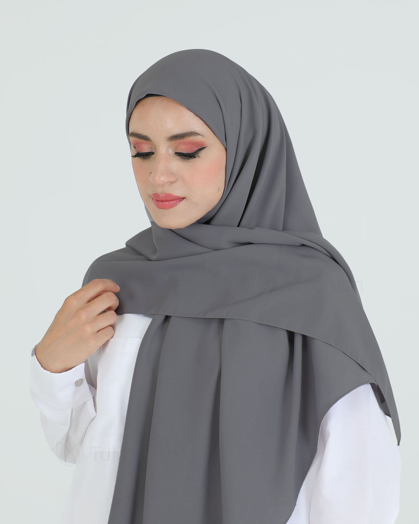 Hijab - Square Medina Lyx Chiffon 120 cm - Dark Gray - 4