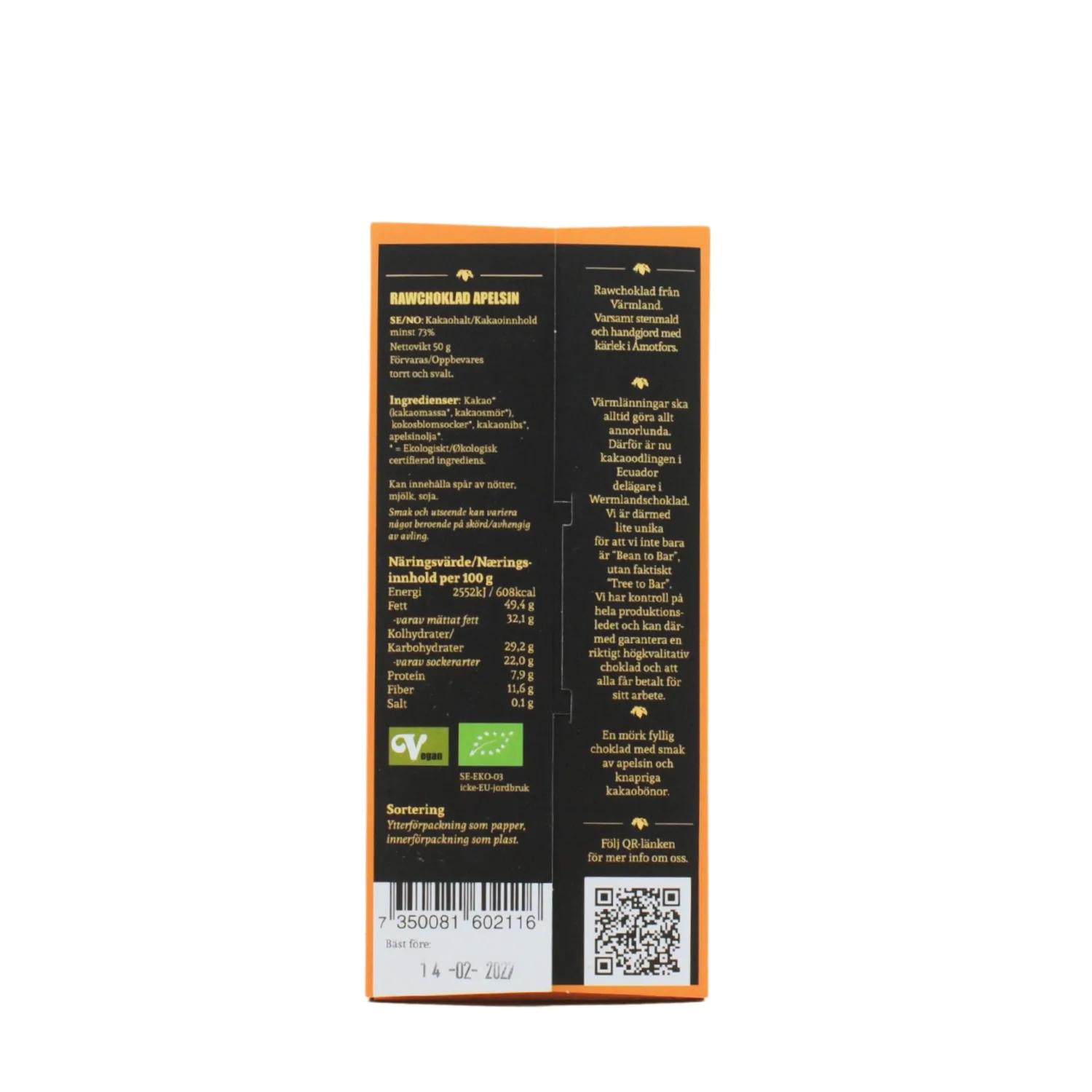Raw Choklad Apelsin 73% 50g EKO, Wermland - 2