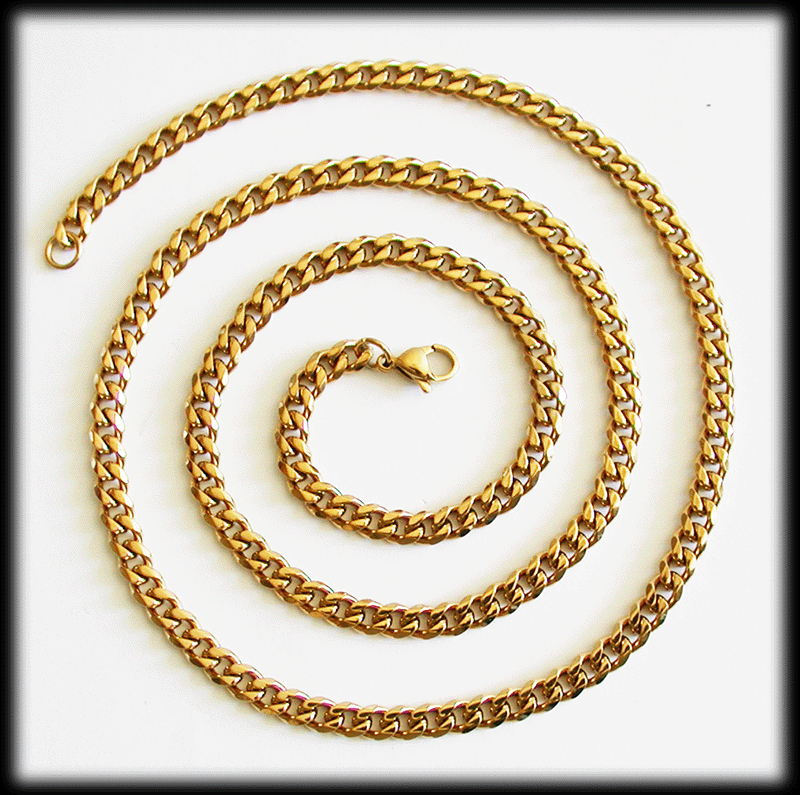 5 mm. Guldpläterat stålhalsband.