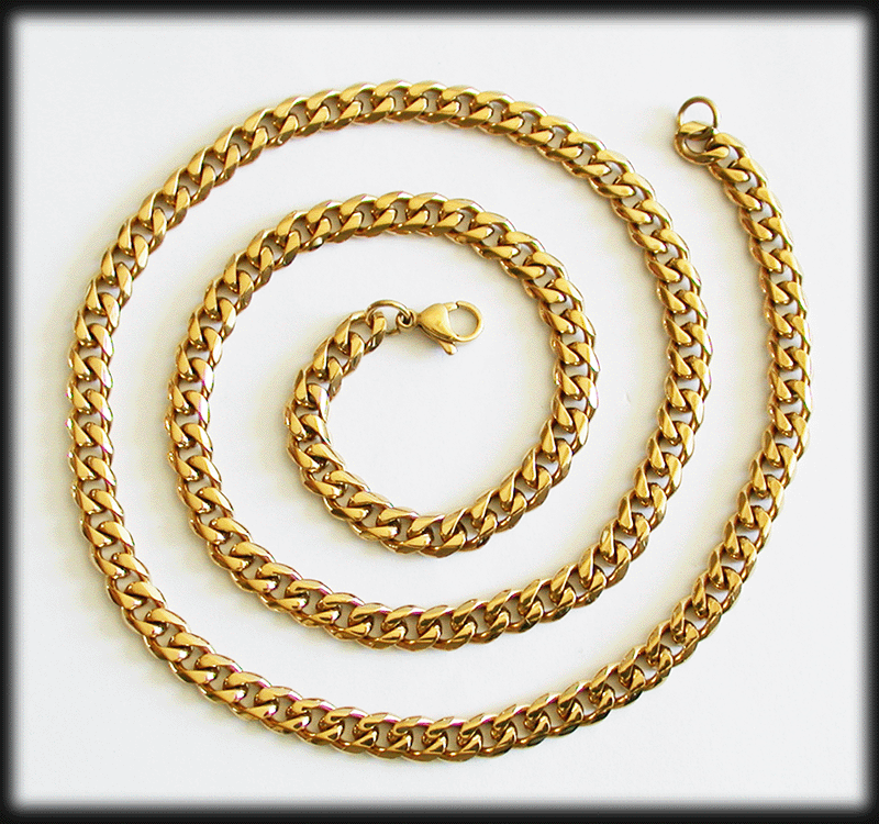 7 mm. Guldpläterat stålhalsband.