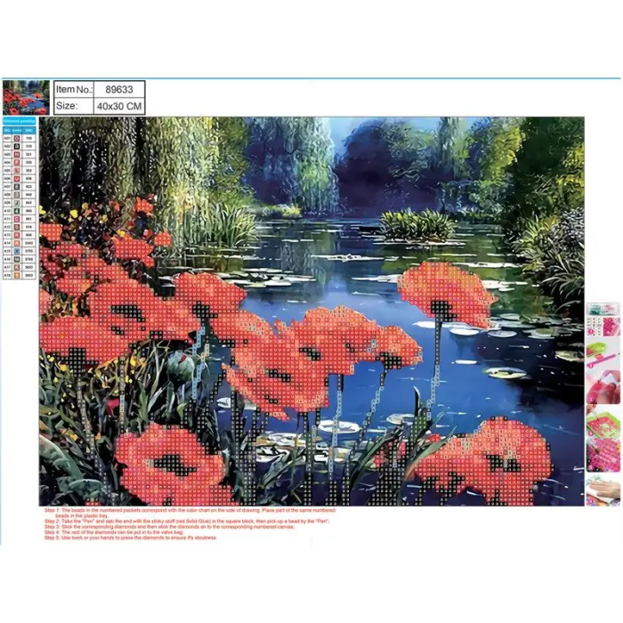Diamond painting -Vallmo vid vatten