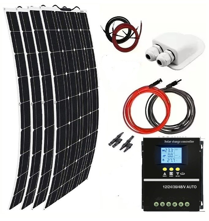 Solpanelspaket Solmax 600W med 4 st. 150W flexibel solpanel och 60A MPPT regulator, 12/24V, husbil - husvagn - båt