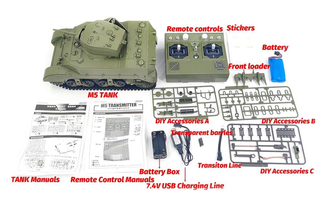 RACENT M5A1 Stuart RC Stridsvagn 1/16 Röd - 13