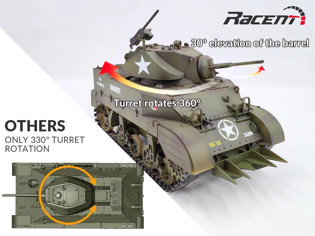 RACENT M5A1 Stuart RC Stridsvagn 1/16 Gul - 17
