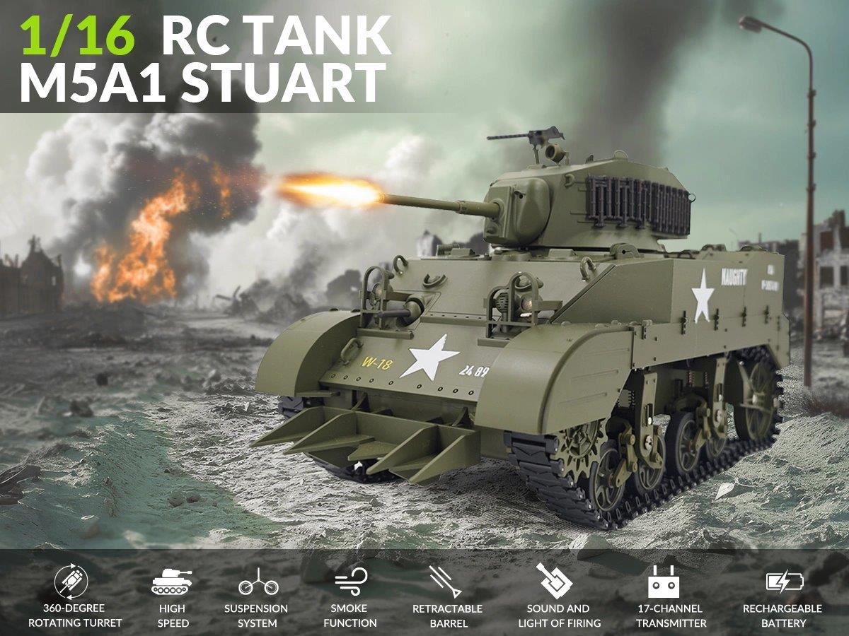 RACENT M5A1 Stuart RC Stridsvagn 1/16 Gul - 16