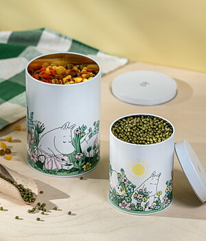 Mumin plåtburk PÅ ÄNGEN, 2 st, 14 cm & 17 cm 