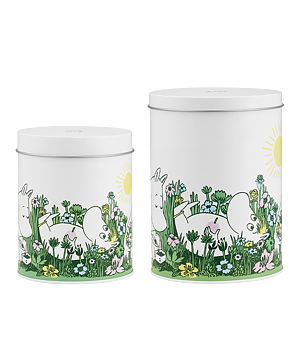 Mumin plåtburk PÅ ÄNGEN, 2 st, 14 cm & 17 cm 