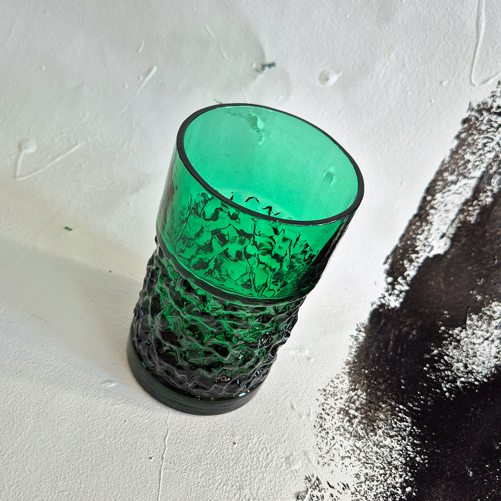 vintage VAS/ÖLGLAS grönt glas, Reijmyre Paul Kedelv, h 13,2 cm - 2