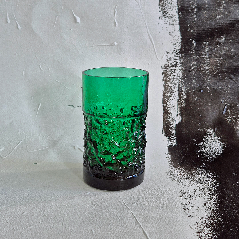 vintage VAS/ÖLGLAS grönt glas, Reijmyre Paul Kedelv, h 13,2 cm