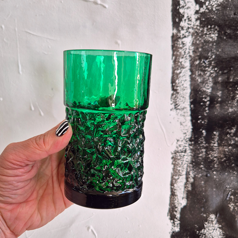 vintage VAS/ÖLGLAS grönt glas, Reijmyre Paul Kedelv, h 13,2 cm - 5
