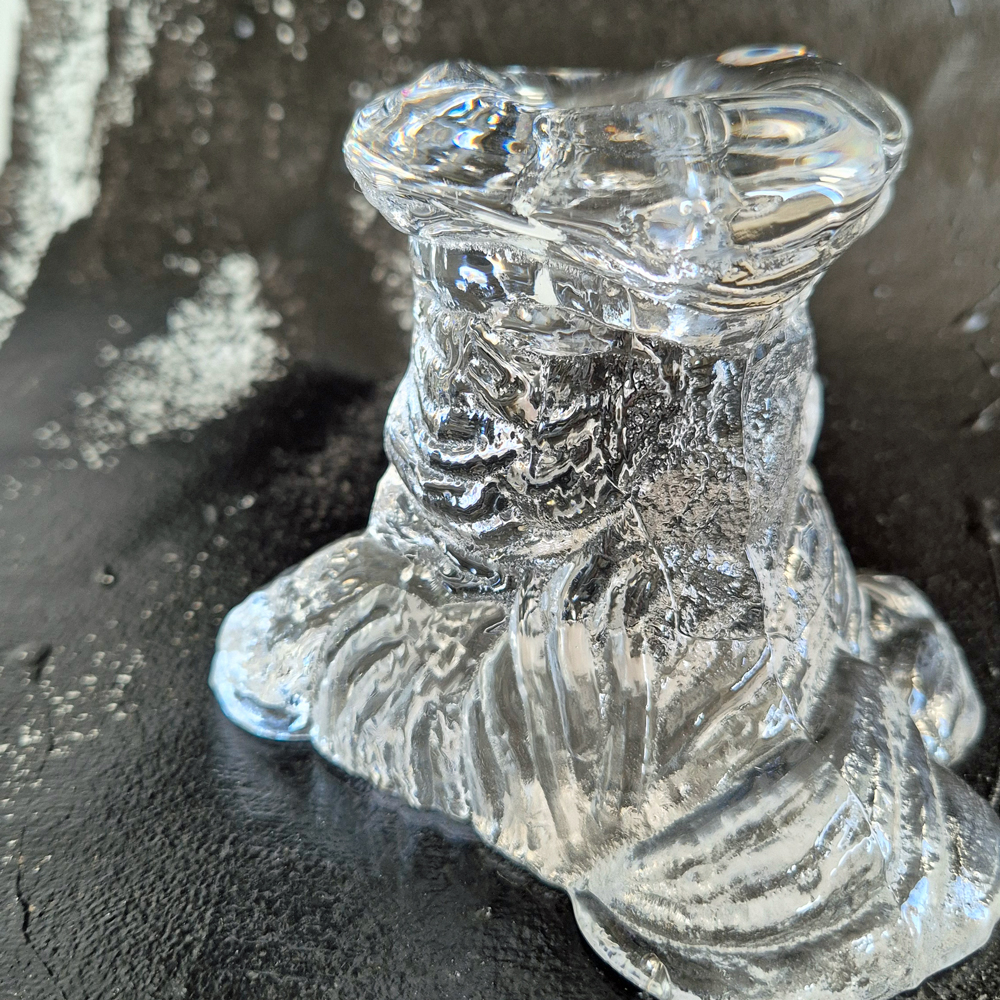 vintage LJUSSTAKE i glas, trädstam/stubbe, Reijmyre design Eugen Montelin, h 10 cm - 3
