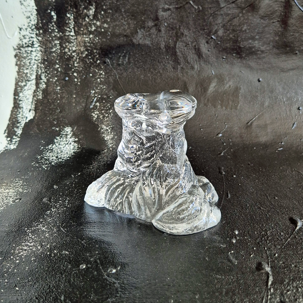 vintage LJUSSTAKE i glas, trädstam/stubbe, Reijmyre design Eugen Montelin, h 10 cm