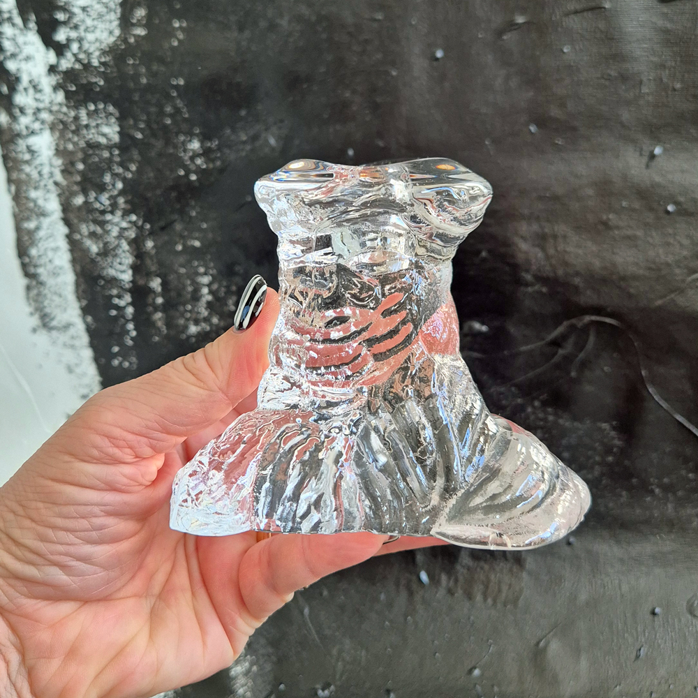 vintage LJUSSTAKE i glas, trädstam/stubbe, Reijmyre design Eugen Montelin, h 10 cm - 7