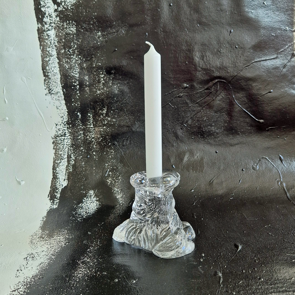 vintage LJUSSTAKE i glas, trädstam/stubbe, Reijmyre design Eugen Montelin, h 10 cm - 5