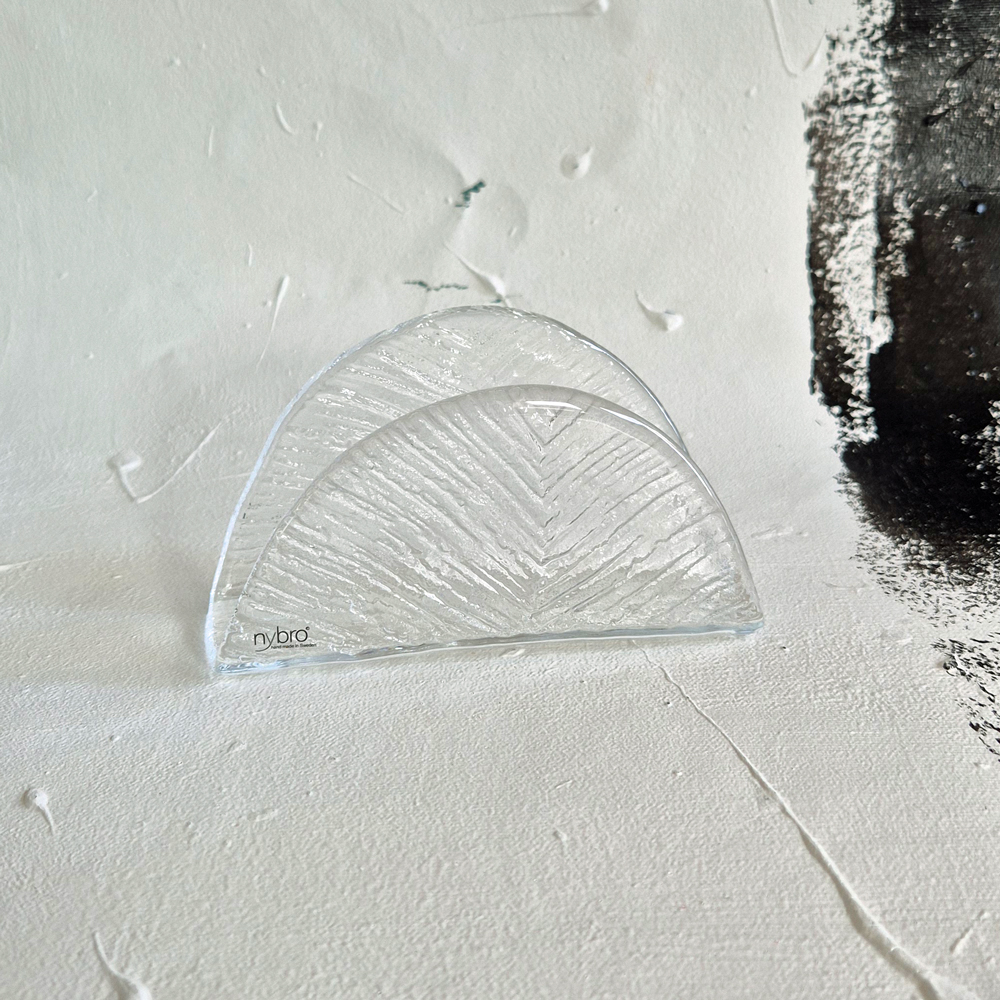 vintage SERVETTSTÄLL i glas från Nybro Sweden, h 8 cm - 9