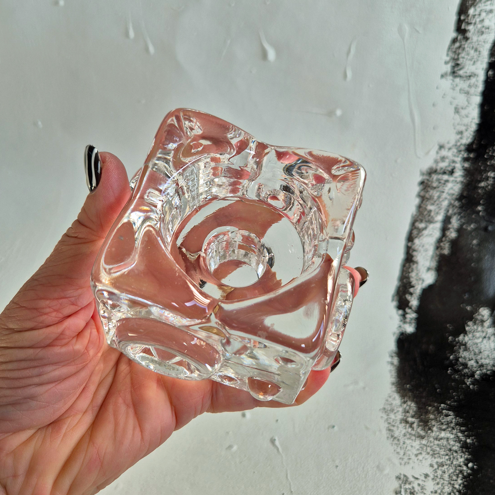 vintage LJUSLYKTA i glas, Josef Schott Smålandshyttan, h 6 cm - 8