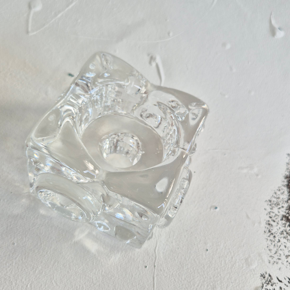 vintage LJUSLYKTA i glas, Josef Schott Smålandshyttan, h 6 cm - 4
