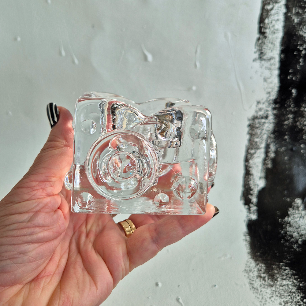 vintage LJUSLYKTA i glas, Josef Schott Smålandshyttan, h 6 cm - 7
