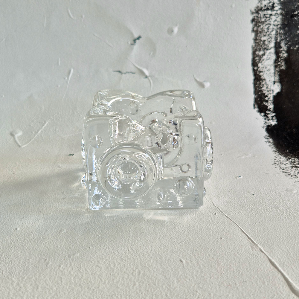 vintage LJUSLYKTA i glas, Josef Schott Smålandshyttan, h 6 cm