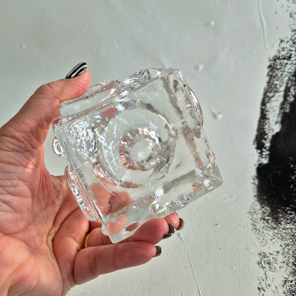 vintage LJUSLYKTA i glas, Josef Schott Smålandshyttan, h 6 cm - 9