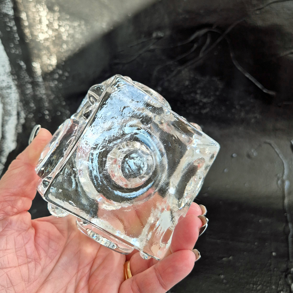 vintage LJUSLYKTA i glas, Josef Schott Smålandshyttan, h 6 cm - 7