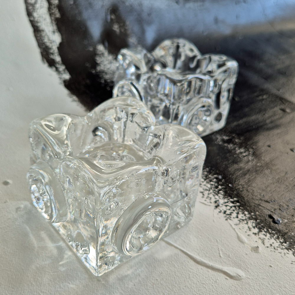 vintage LJUSLYKTA i glas, Josef Schott Smålandshyttan, h 6 cm - 12