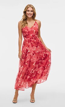 Vila Florie V-neck Ancle Layer Dress Paprika/ Multi Colo