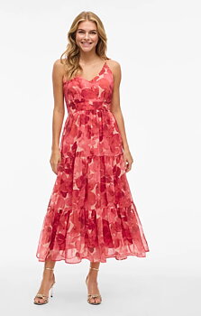 Vila Florie V-neck Ancle Layer Dress Paprika/ Multi Colo