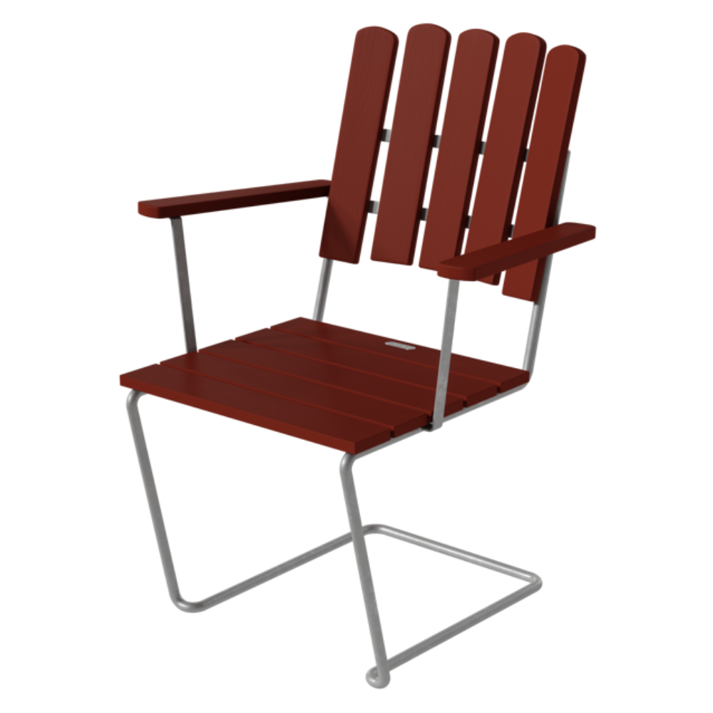 Armchair A2 dark red lacquered oak / zinc frame - Grythyttans stålmöbler