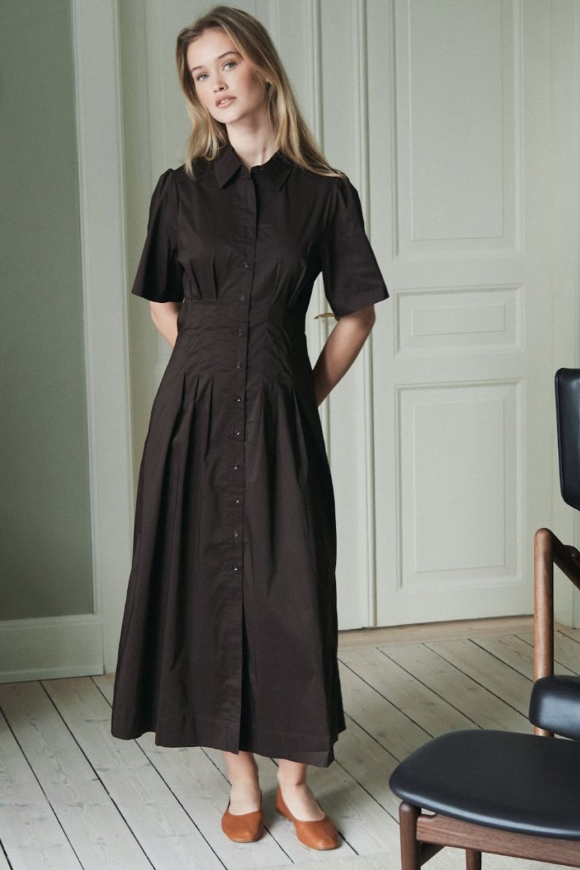 Neo Noir -  Baia Poplin Dress Chocolate Brown - 6