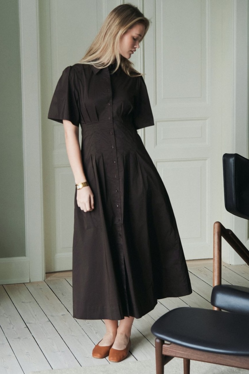 Neo Noir -  Baia Poplin Dress Chocolate Brown - 7