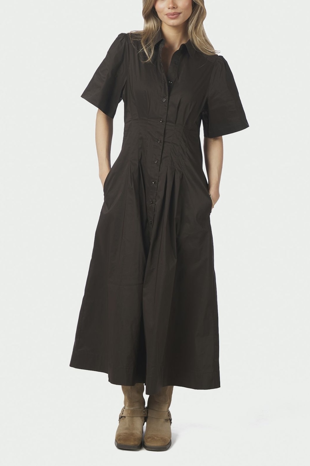 Neo Noir -  Baia Poplin Dress Chocolate Brown