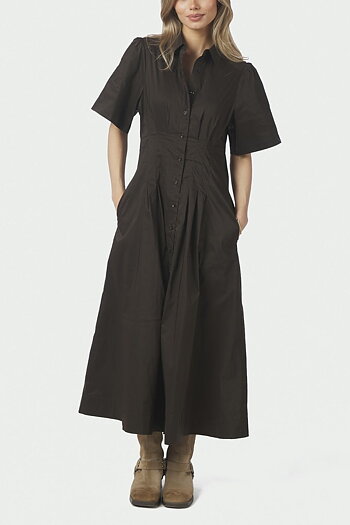 Neo Noir -  Baia Poplin Dress Chocolate Brown