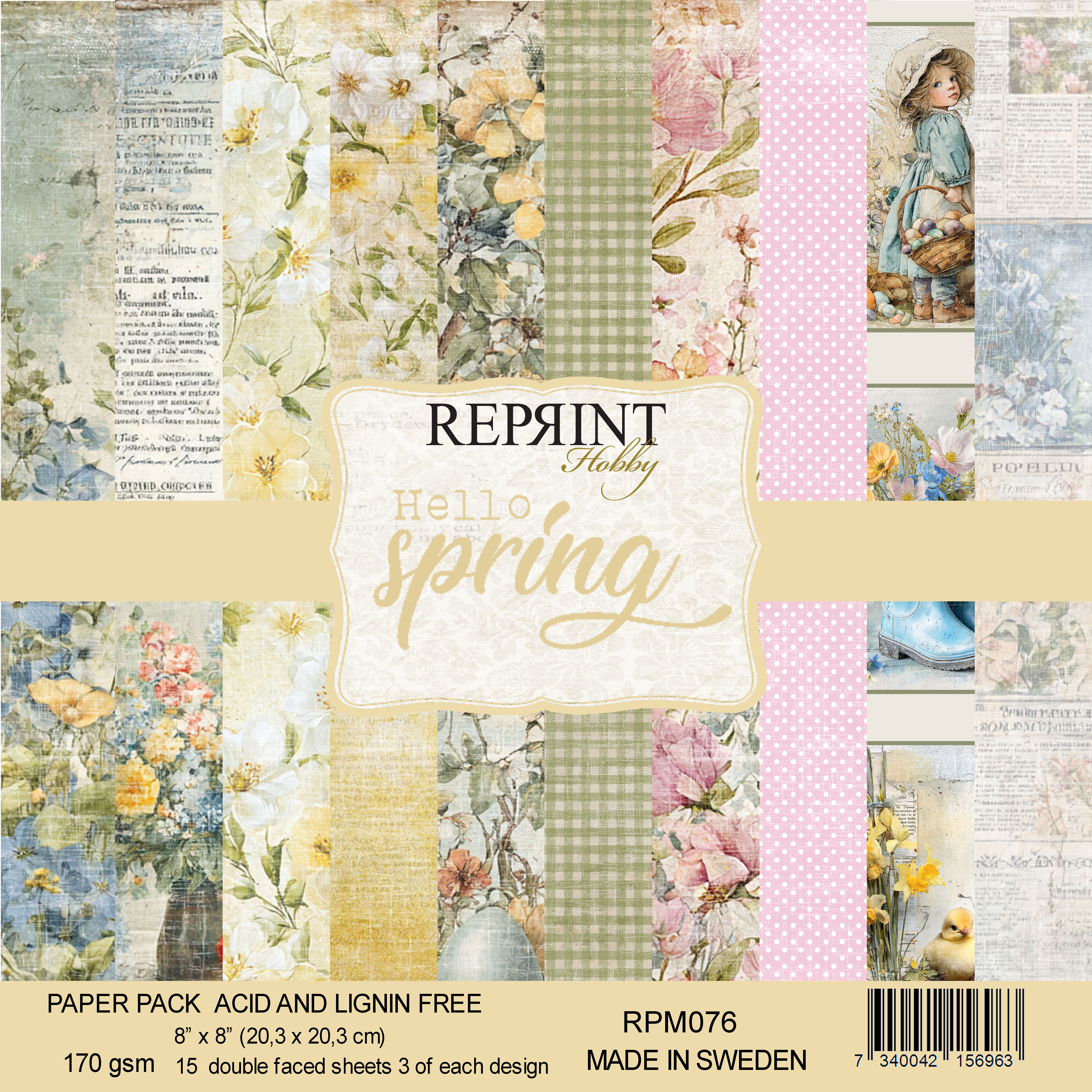Pappersark set - Hello spring 8x8