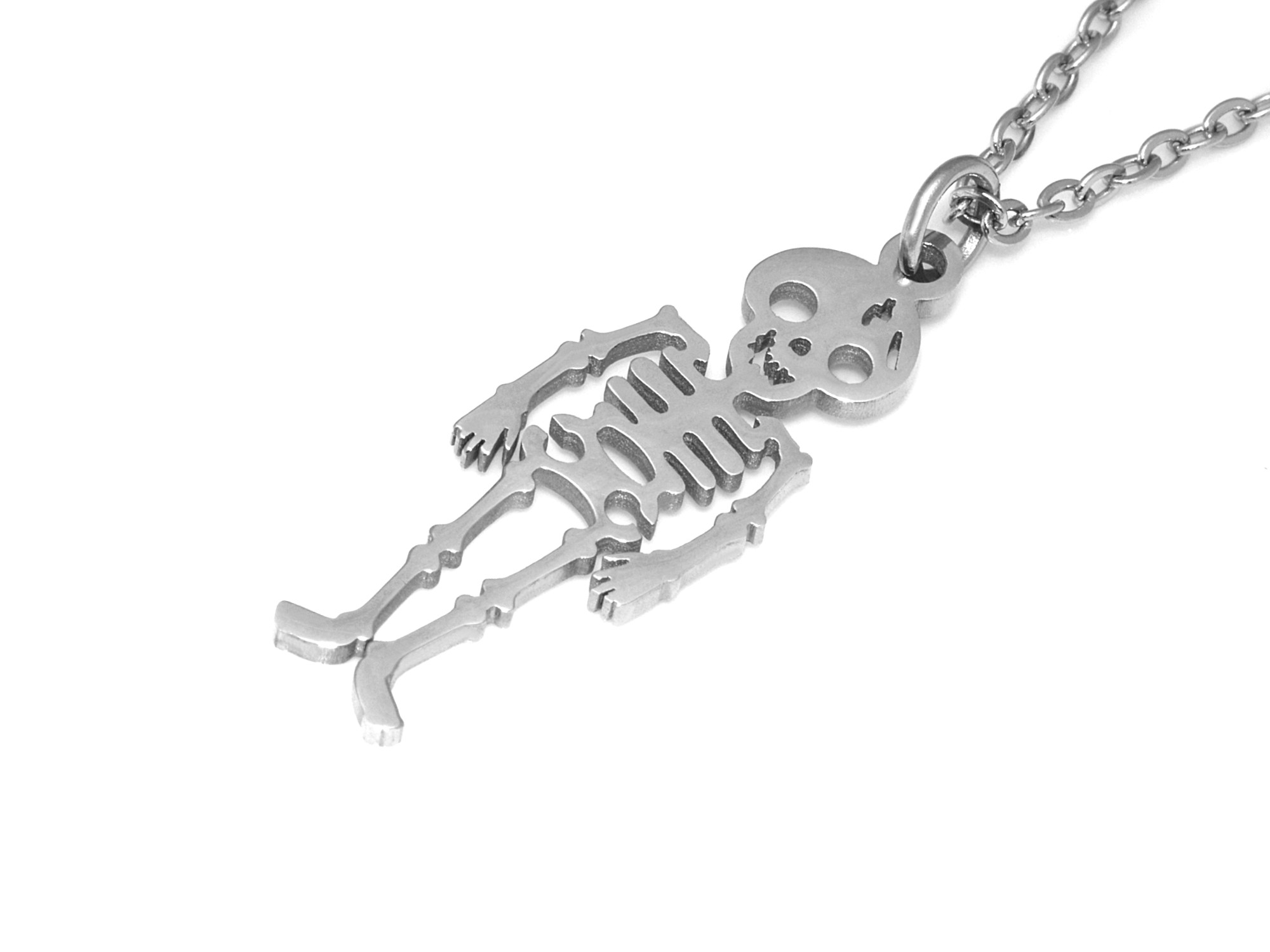 Skelett Halsband i Rostfritt Stål, Döskalle Hänge, Halloween Smycke - 3