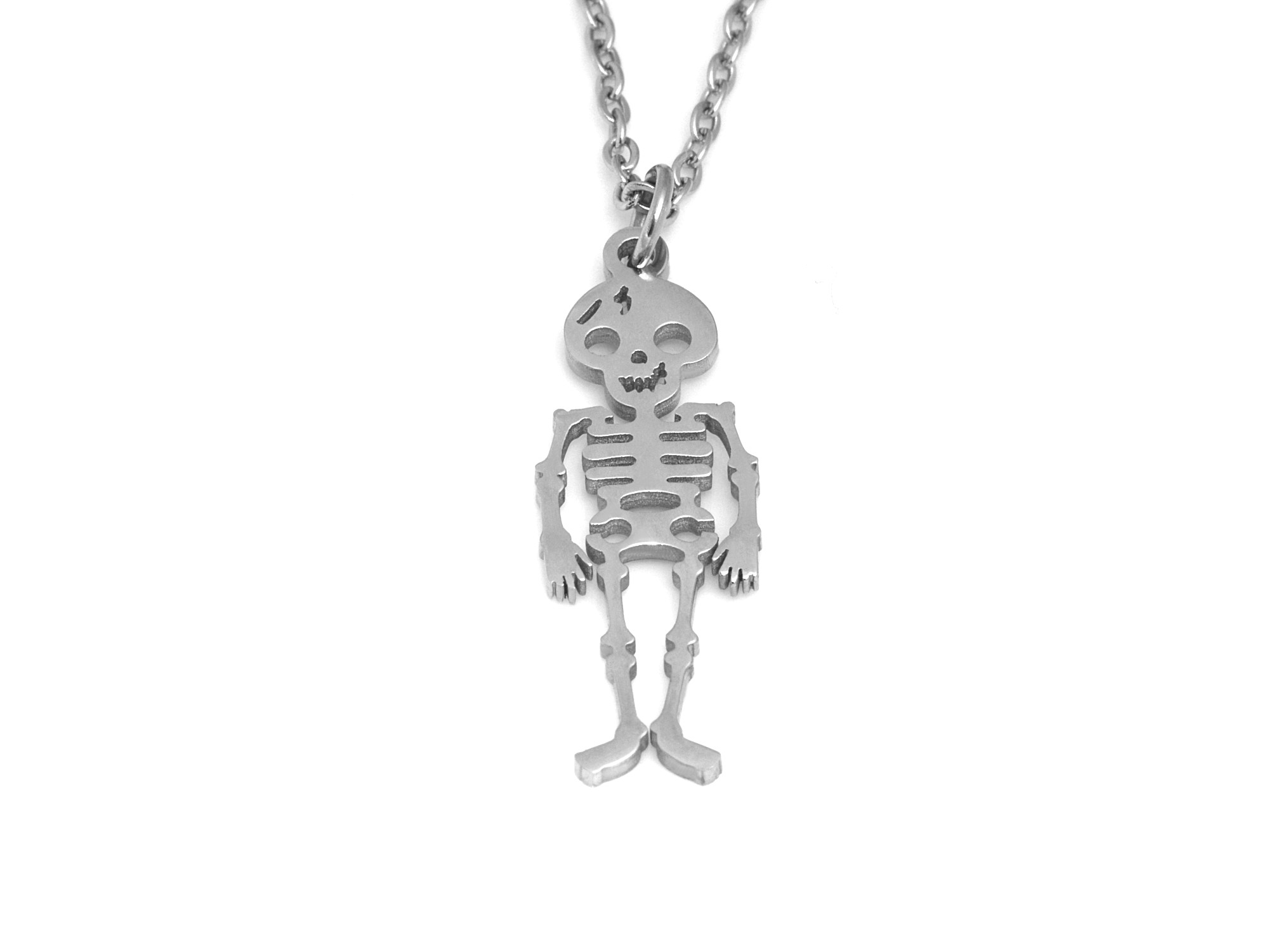 Skelett Halsband i Rostfritt Stål, Döskalle Hänge, Halloween Smycke - 2