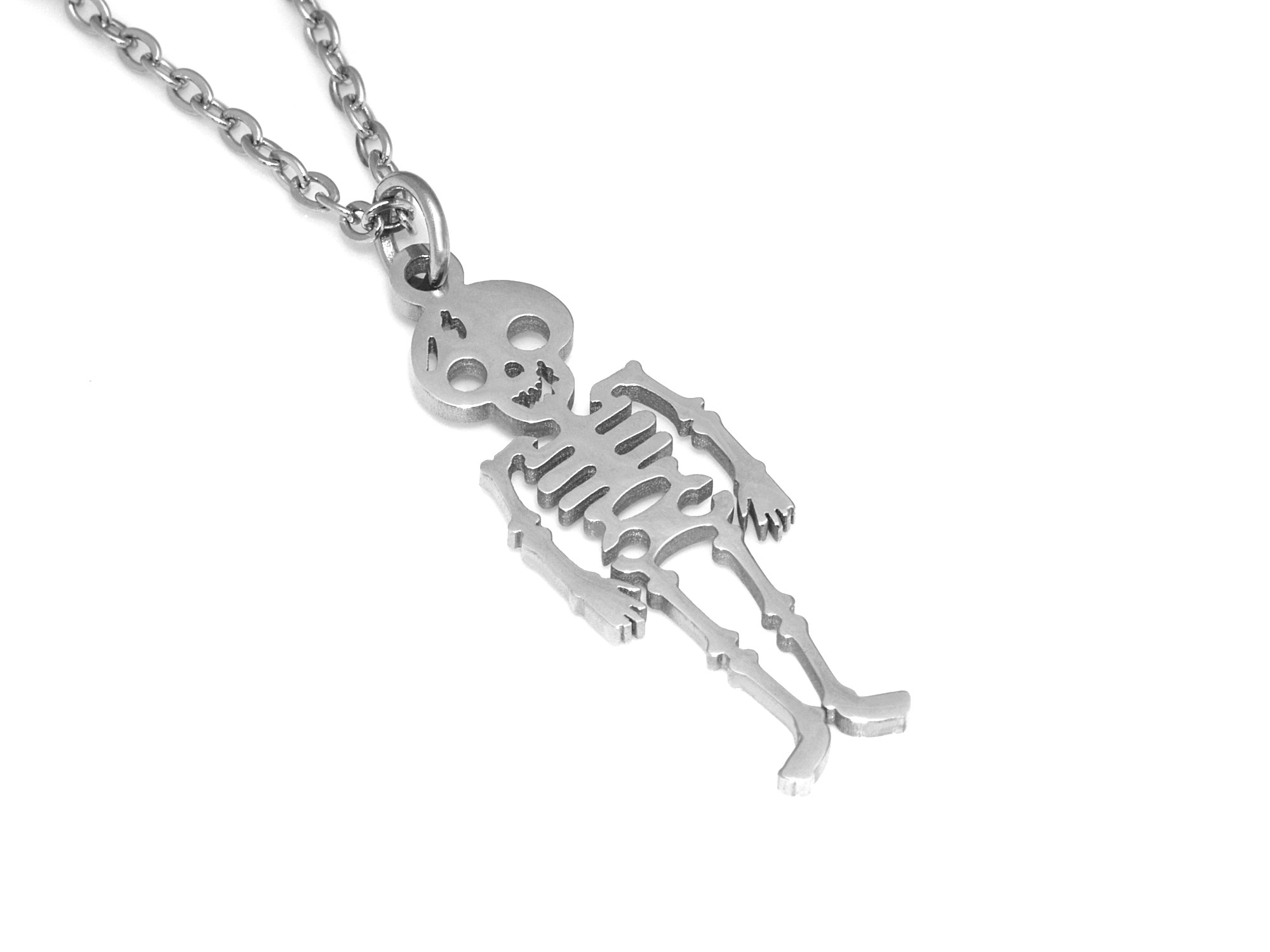 Skelett Halsband i Rostfritt Stål, Döskalle Hänge, Halloween Smycke