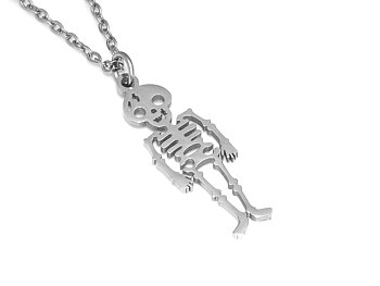 Skelett Halsband i Rostfritt Stål, Döskalle Hänge, Halloween Smycke