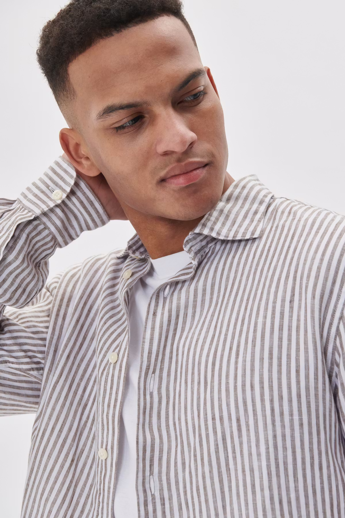 Matinique - Marc Linen Stripe Shirt - Chocolate Brown - 4