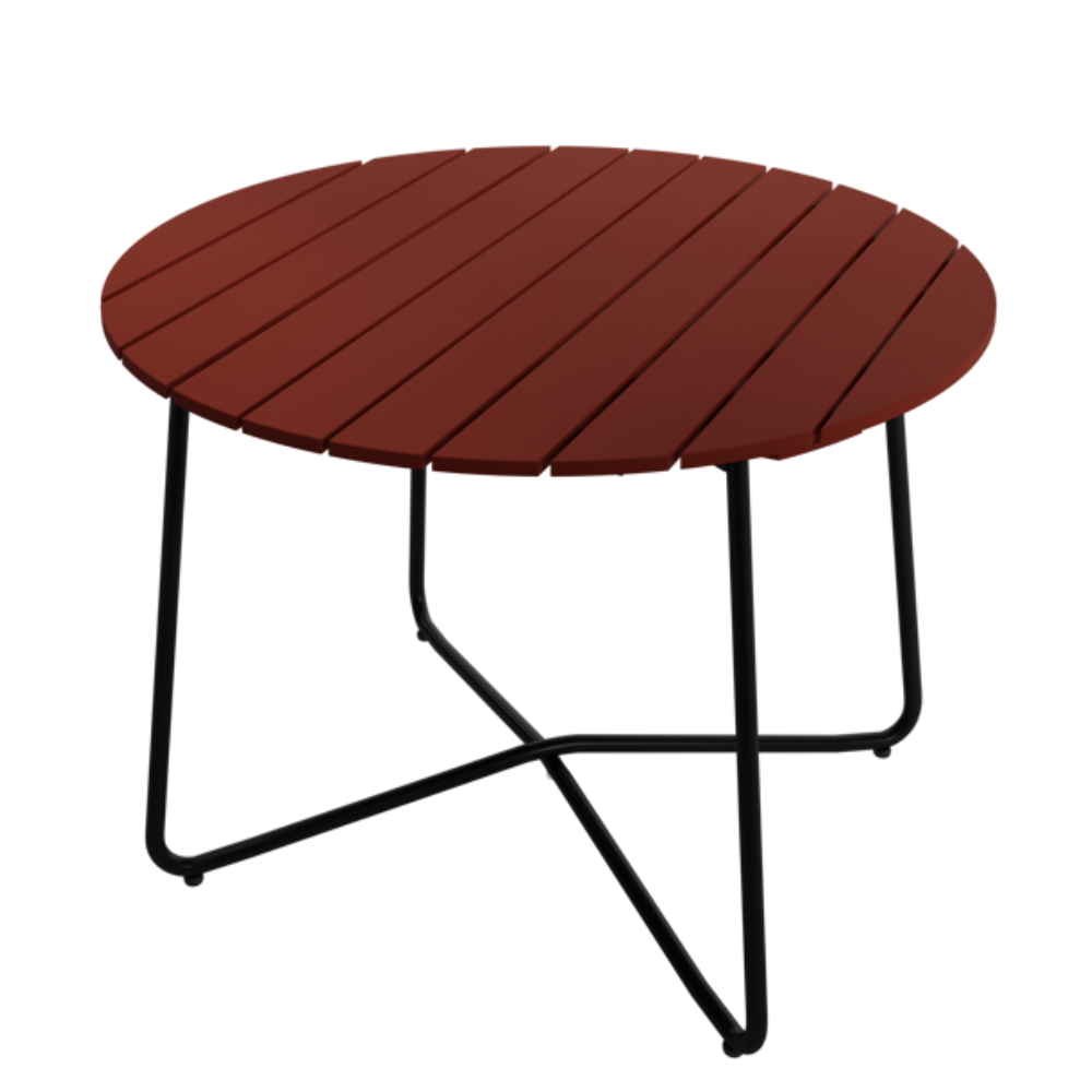 Round table 9A dark red lacquered oak / black frame (several sizes) - Grythyttans stålmöbler