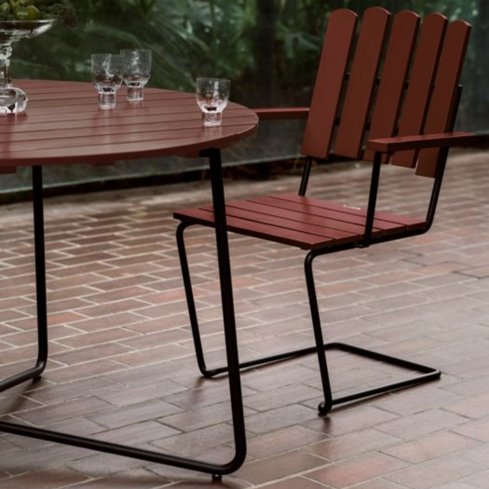Round table 9A dark red lacquered oak / black frame (several sizes) - Grythyttans stålmöbler - 5