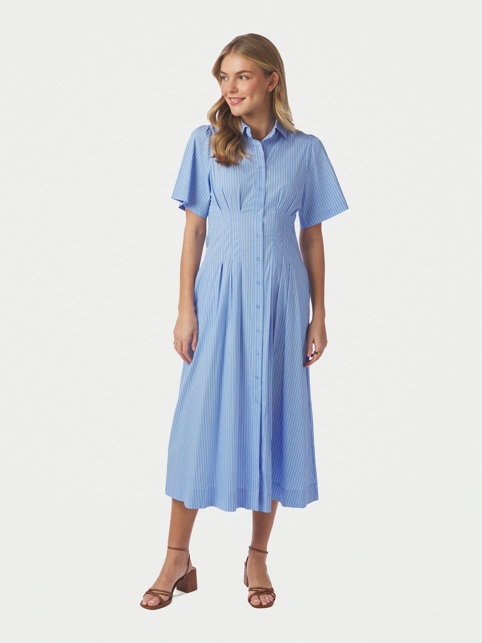 Baia Stripe Poplin Dress Light Blue - 3