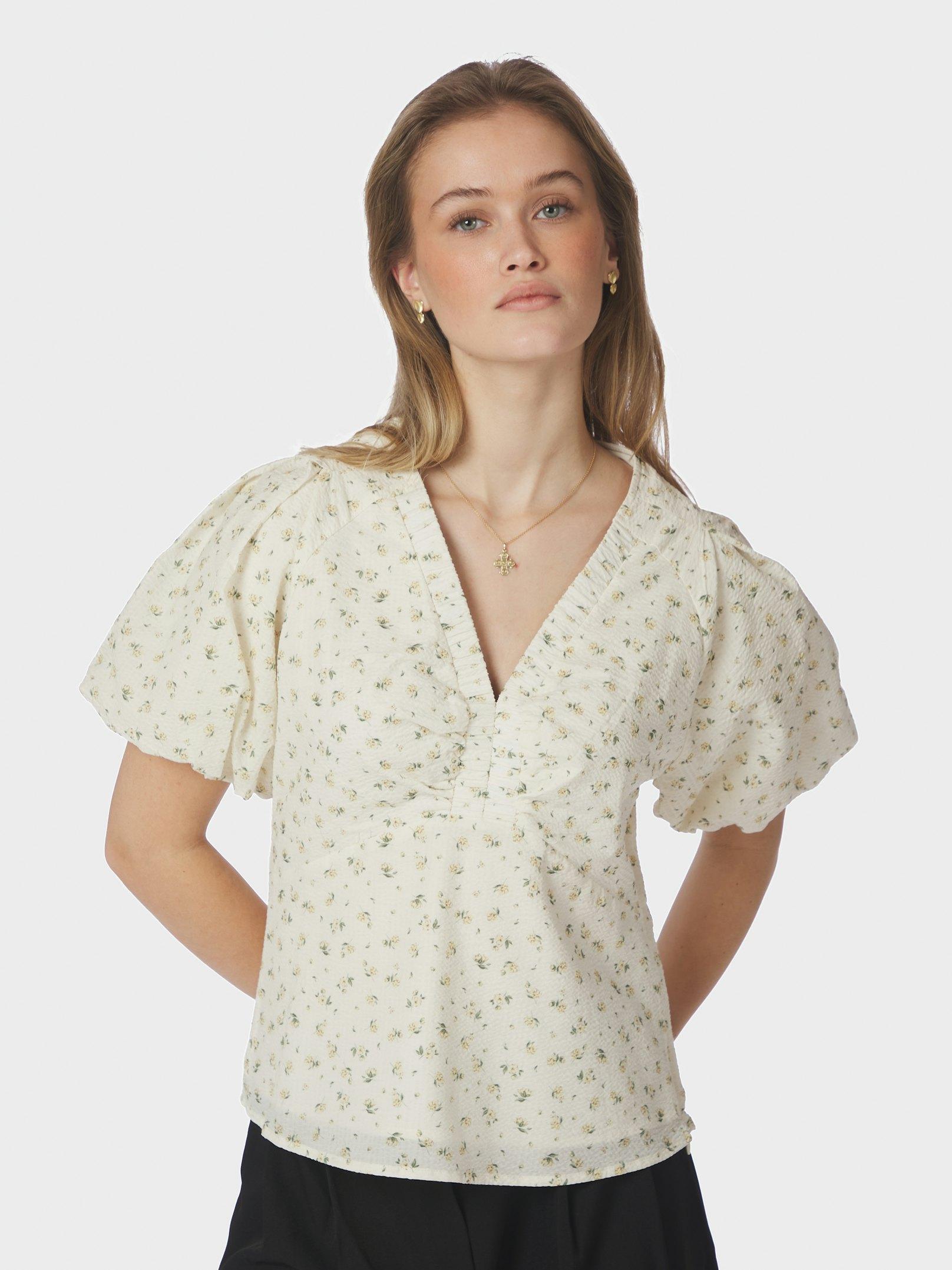 Irina Small Rose Flower Blouse Light Yellow - 3